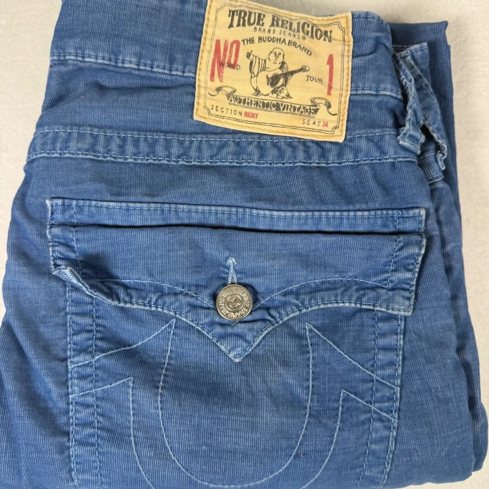 True Religion Ricky Straight Leg Corduroy Pant Men 33 Blue Y2K Grunge Streetwear